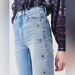 Re/Done 70s Loose Flare Jeans in Color 60s Studded Indigo Denim Women’s Size 24